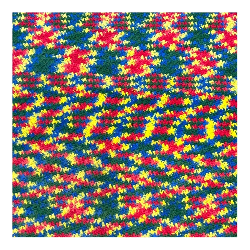 Handmade Crochet Afghan Throw Blanket Wheelchair Lap Red Border Primary Colors
